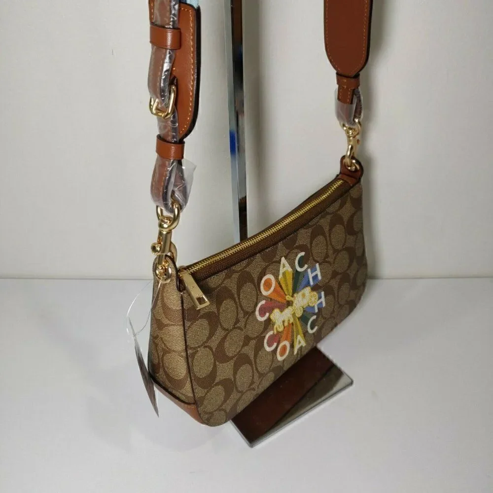 NWT COACH C6817 Jes Baguette In Signature Canvas With Coach Radial Rainbow Khaki
